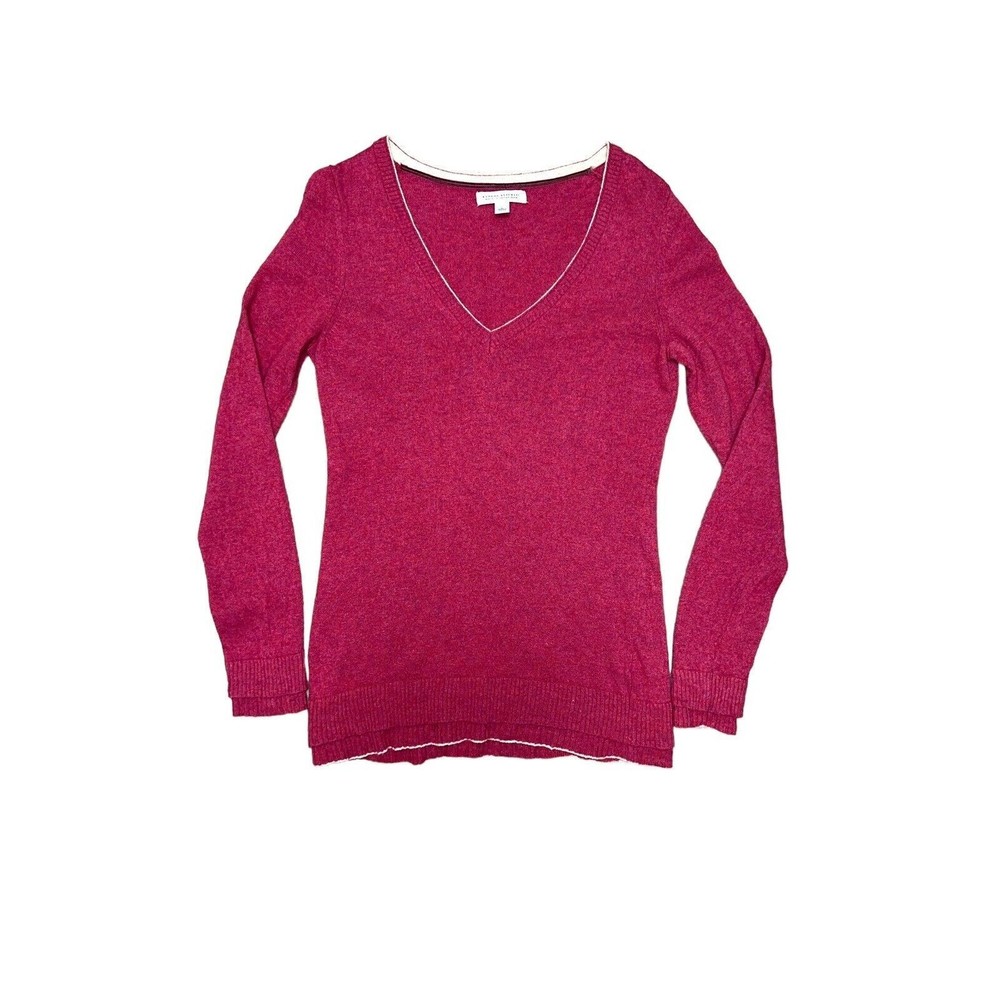 Banana Republic Women V-Neck Double Trim Sweater Sz L Pink Cashmere/Wool Blend